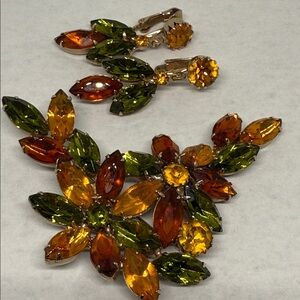 Stunning vintage MCM Multicolor Floral Jewelry Set brooch pin earrings autumn ⭐️